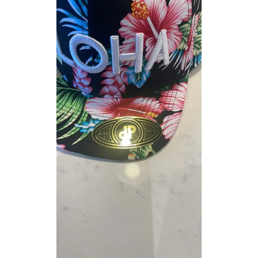 ANXD Aloha Embroidered Tropical Pink Green Hawaiian Hat Cap Flat Brim Snapback - Picture 4 of 7
